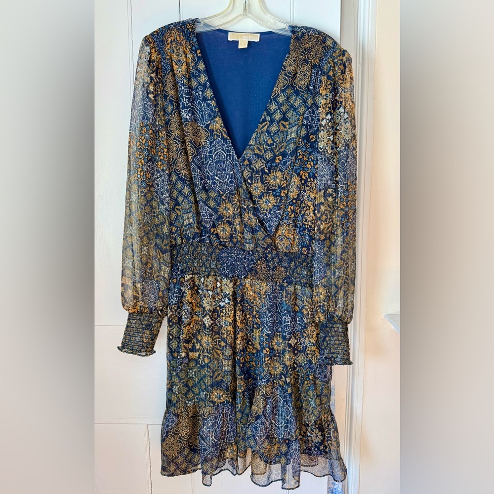 Stunning XL Michael Kors Blue and Gold Dress NWOT